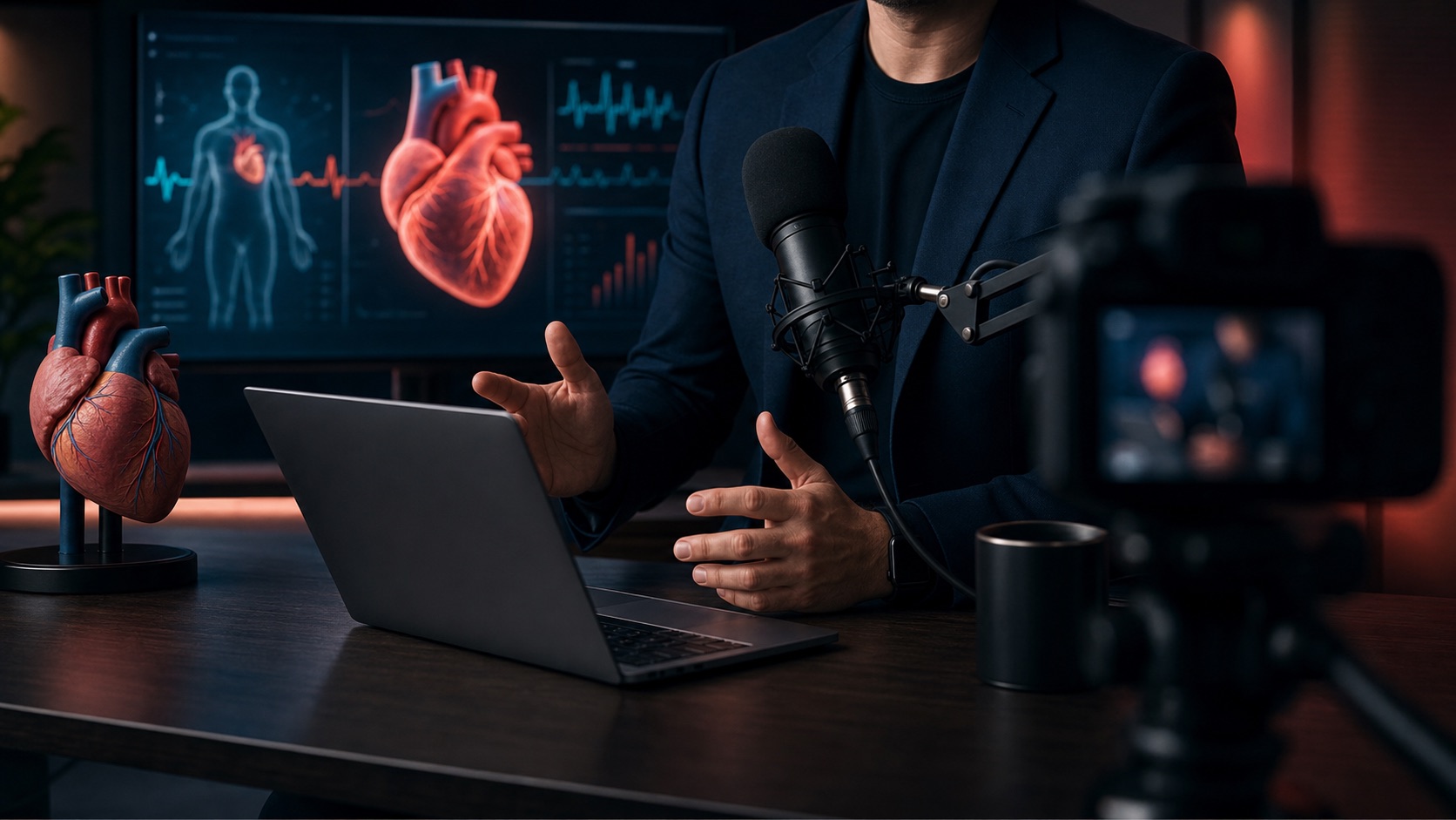 Estúdio de masterclass sobre performance humana e saúde cardiovascular